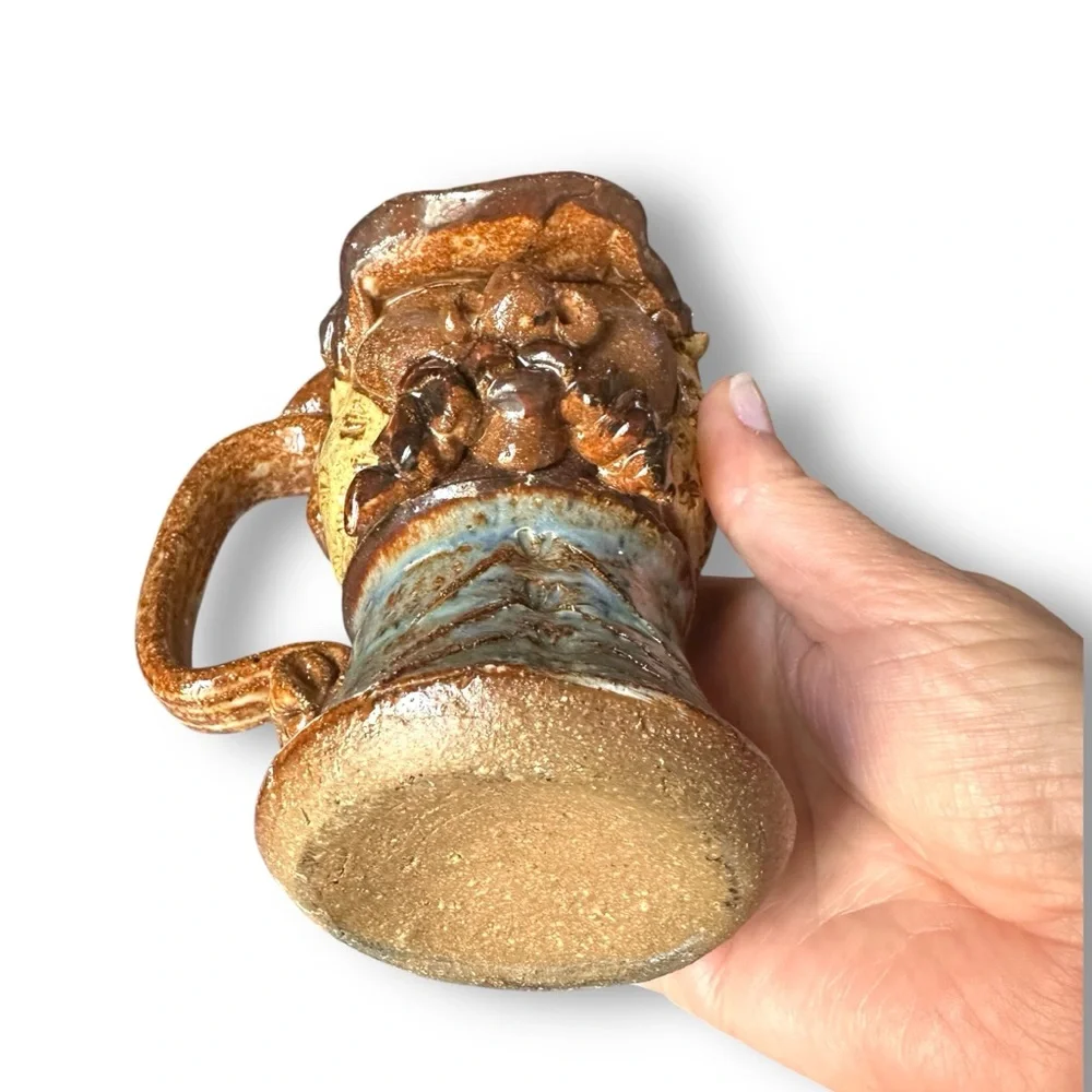 VTG 3D Face Pottery Mug 1970–80s Handmade Studio Art Ceramic Folk Art Sculptural